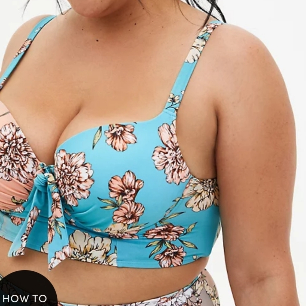 🆕👙 3X TORRID BLUE FLORAL BIKINI TOP AND SWIM SKIRT SET👙 - Picture 4 of 16